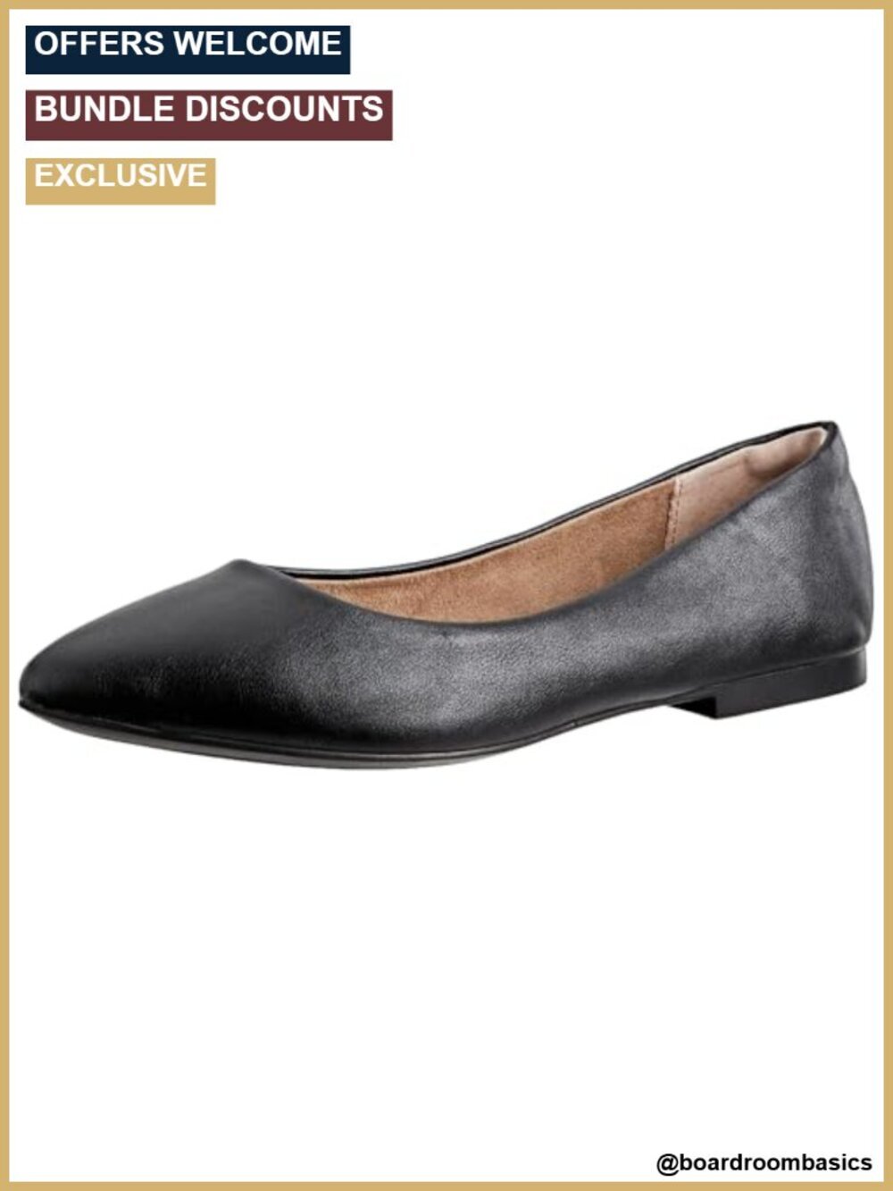 Faux Calfskin Pointed-Toe Ballet Flats with Cushioned Insole